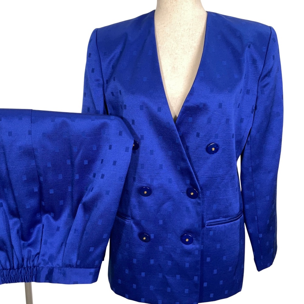 Executive Collection Skirt Suit Women 10P‎ Royal Blue Square Double Breasted